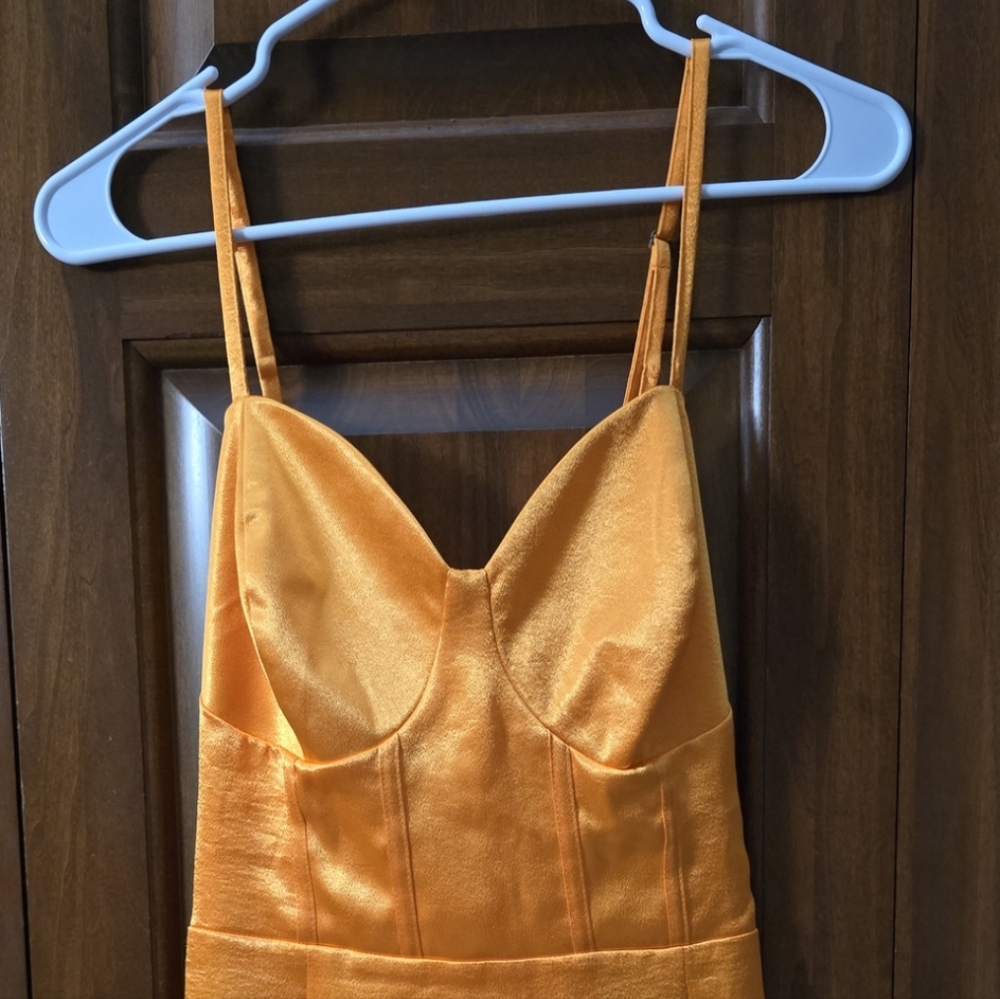 Sleek Orange Satin Dress